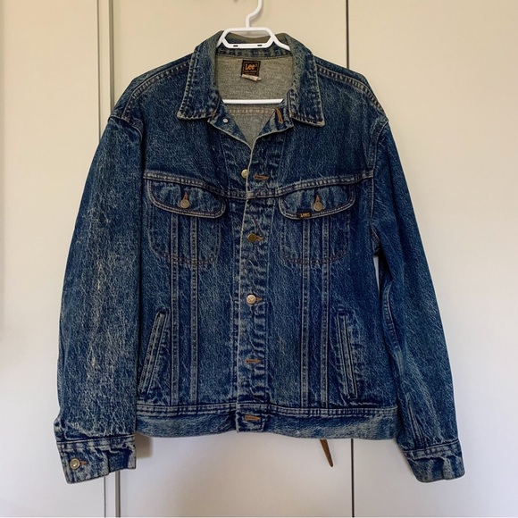 Vintage 1980s Lee Riders Dark Rinse Acid Washed Jean Denim Jacket Sz L Unisex - Picture 3 of 16